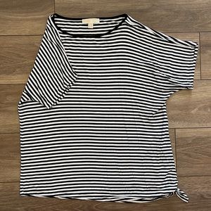 Michael Kors Black & White Striped Tee, Size L women’s